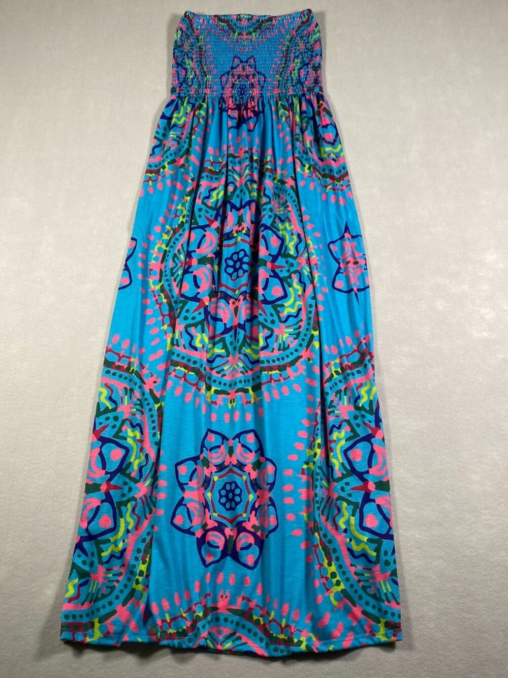 Venus Geometric Print Smocked Tube Top Sleeveless Maxi Dress Womens Size S